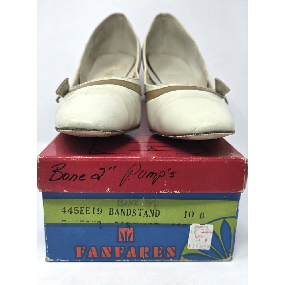 Fanfares Connie VTG 50s Mod Bandstand Bone Babydoll Bow Pumps, Box Size 10 B/AA - Picture 2 of 16